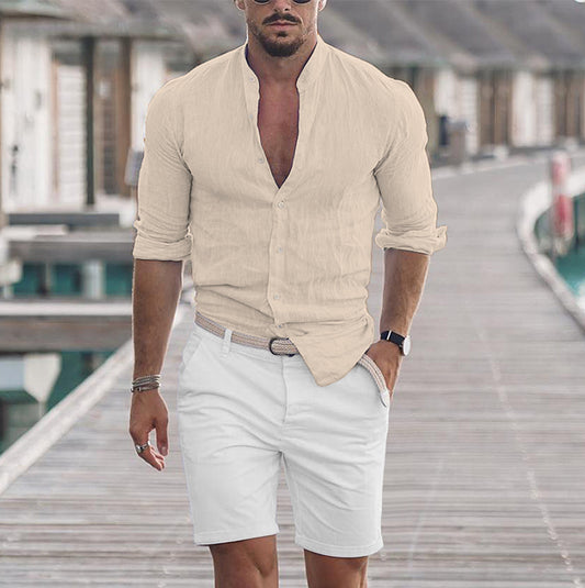 Chemise à manches longues pour homme avec boutons – Haut uni décontracté pour le printemps et l’été